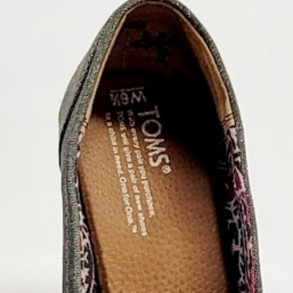 TOMS metallic canvas cork wedge shoes Sz 6.5 - Picture 9 of 9